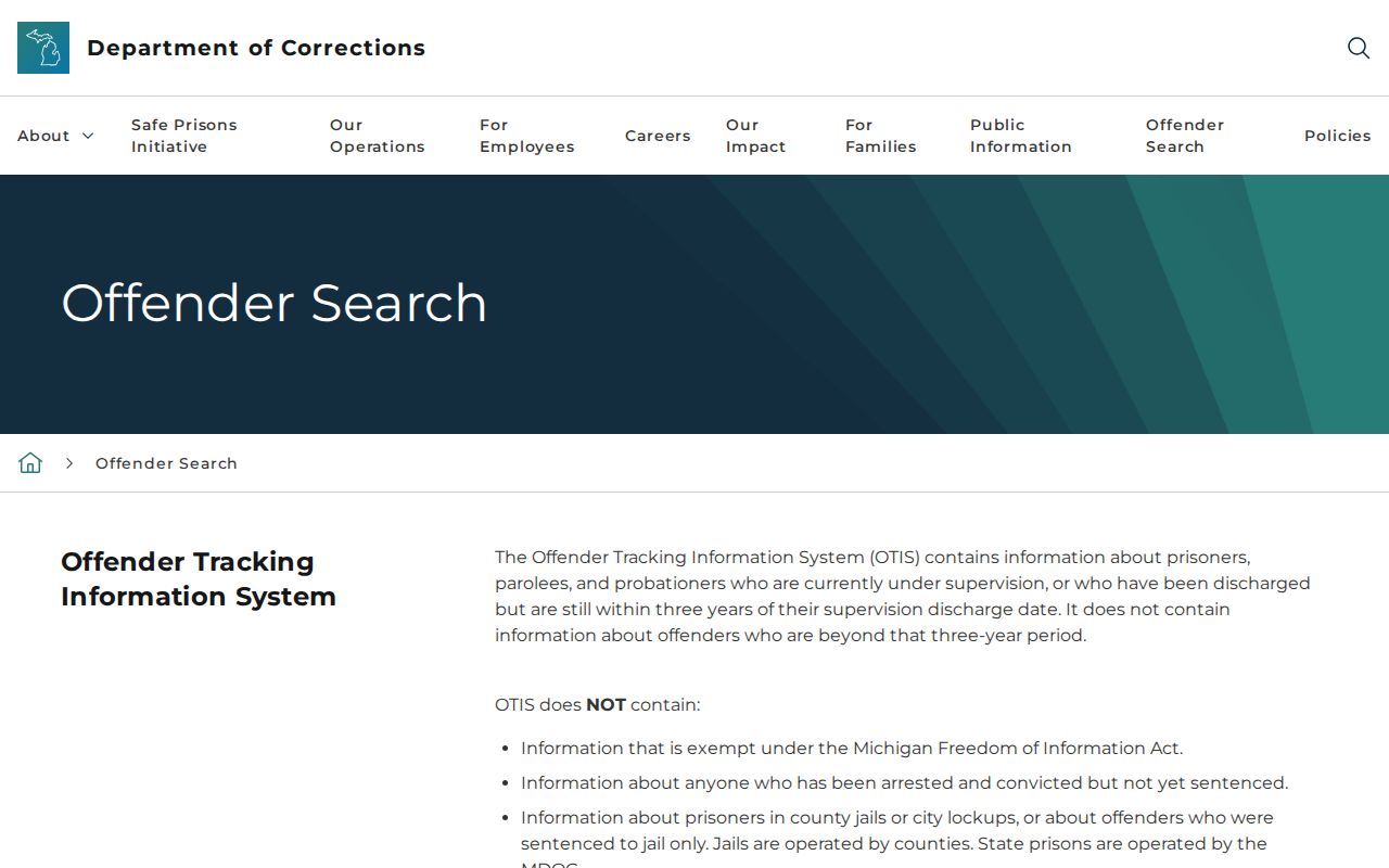 Michigan OTIS search for Huron County state custody context