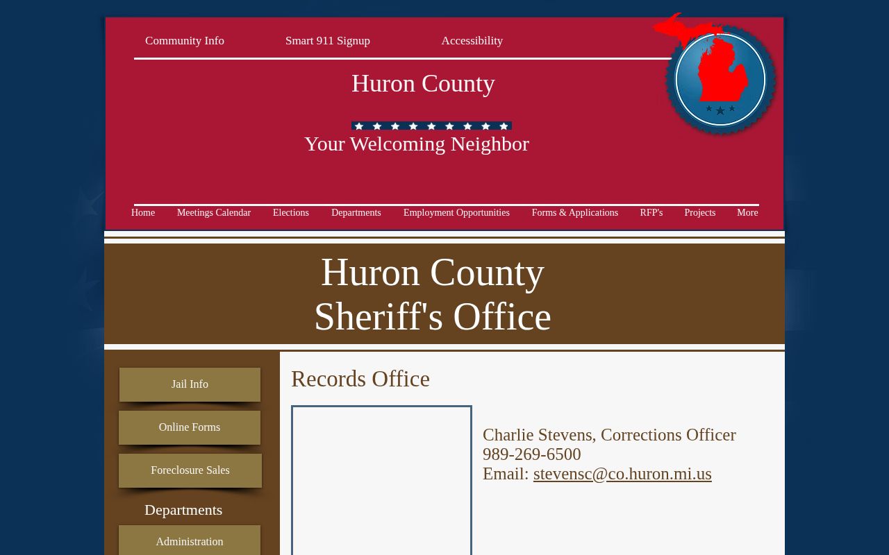 Huron County Sheriff booking record and records office route